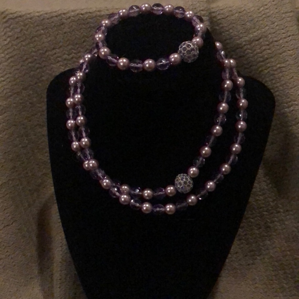 Joan Rivers Purple Beaded Necklace w/ Bracelet